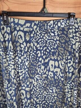 Chico's Women's Maxi Skirt Navy Olive Animal Print Pull On Elastic Waist Large